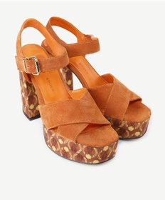 Resim Yargıcı Deri Platform Topuklu Sandalet Turuncu 