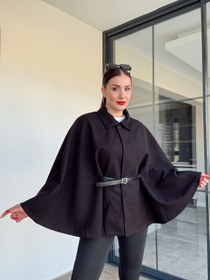 Resim Yakalı kemerli panço siyah - STD 