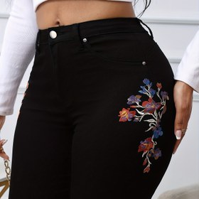 Resim Kadınlar İçin Yüksek Bel Nakışlı Çiçek ve Kelebek Desenli Esnek Kot Pantolon, %85 Polyester %13 Spandex %2 Elastik, Whiskering Detaylı Gündelik Mevsimlik Skinny Fit Kadın Jeans 