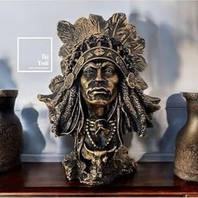 Resim Dekoratif Kızılderili Büstü Antik Görünümlü Otantik Heykel Obje Ev ve Ofis İçin Özel Tasarım Dekor Siyah & Altın 10 x 15 