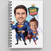 Resim Süper Kahraman Baba ve Oğlu Karikatürlü Defter 