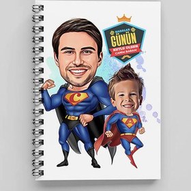 Resim Süper Kahraman Baba ve Oğlu Karikatürlü Defter 