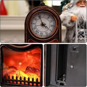 Resim Dekoratif Şömine Saat Led Alevli Elektirkli Pilli 27cm 