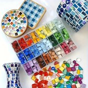 Resim 200 adet DIY Renkli Kristal Cam Mozaik Karolar - Sanat, Boyama ve Takı Yapımı için Kare Seramik Dekor 