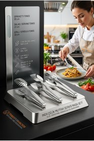 Resim Transformacion 3’lü İnox Çelik Mutfak Maşa Seti - Makarna Pasta Salata Çok Amaçlı Maşa 3 lü SET 722225 