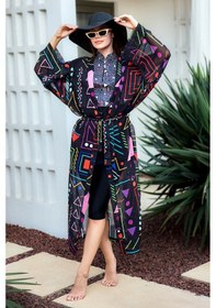 Resim Remsa Mayo Remsa Tesettür Mayo Üzerine Tek Kaftan Kimono Pareo Siyah01 Rp025 Canan Siyah01 