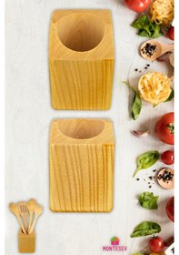 Resim Doğal Diş Budak Ağaç Kaşıklık Tezgah Üstü Servis Dik Kaşıklık Düzenleyici Sarı Sarı 