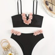 Resim Kadın Modası Seksi İki Parça Mayosu, Düz Renk Naylon Bikini Seti, Orta Gerilim Knit Kumaş, Kolsuz, Normal Fit, Plaj ve Havuz için Yüzme Giysisi 
