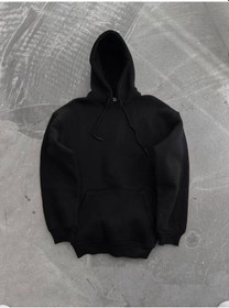Resim Kapşonlu Üç İplik Penye Basic Sweatshirt - Siyah Karışık Çok Renkli 