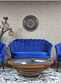 Resim Zafir İstiridye Takım Siyah Boyalı Sivriltme Ayak Çay Seti Koltuk Takımı Mavi 