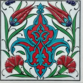 Resim Armada Çini 10x10 Cm ED 107 İkili Lale Karanfil Kütahya Çini Pano 