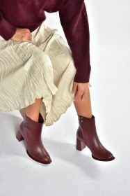 Resim V590166309 Bordo Kalın Topuklu Klasik Kadın Bot Bordo-suni Deri 