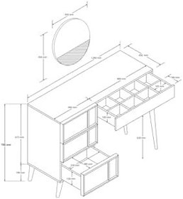 Resim 2250 ROSE AYNALI (AHŞAP AYAKLI) MDF PROFİL ÇERÇEVELİ 4 ÇEKMECELİ 120 CM MAKYAJ MASASI BEYAZ 