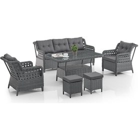 Resim Deniz Rattan Puflu Bahçe Balkon Takımı 3+1+1 Antrasit 
