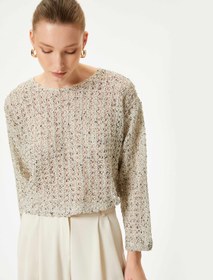 Resim Ajurlu Kazak Bisiklet Yaka Geniş Kollu 