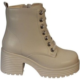 Resim Yazkış Kadın Siyah Ten 7cm Kalın Platform Topuk Bağcıklı Fermuarlı 13cm Bilek Boyu Topuklu Bot 001 