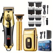 Resim Altın Saç Kesme Seti, Erkeklerin Bakım Seti, Ev Berber Araçları. USB Şarj, LCD Ekran. 1 Profesyonel Saç Kesme Makinesi + 1 Altın Tıraş Bıçağı Erkekler İçin + 1 T-Blade Trimmer + 8 Sınırlama Tarakları + 3 USB Güç Kablosu + 3 Temizlik Fırçaları + 1 Tarak. Babalar Günü Hediyesi, Erkek Arkadaş Hediyesi, Doğum Günü Hediyesi, Tatil Hediyesi 