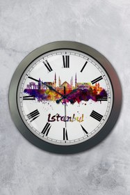 Resim Bahat Istanbul Salon Ofis Duvar Saati Gri Metal Çerçeve 36 Cm 