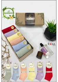 Resim Kral Socks Kadın Bambu Çorap 6 Çift Renkli Hediye Kutulu Patik Kadın Çorap Asorti̇ 