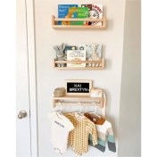 Resim Bizim Depocu Kitaplık Çocuk Bebek Odası Montessori Duvar Rafı Ahşap Kitaplık Raf 3 Adet 10 x 50 x 8 cm 