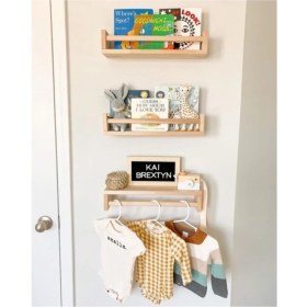 Resim Bizim Depocu Kitaplık Çocuk Bebek Odası Montessori Duvar Rafı Ahşap Kitaplık Raf 3 Adet 10 x 50 x 8 cm 