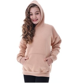 Resim Unisex Çocuk Kapüşonlu Sweatshirt Rahat Günlük Spor Giyim Oversize Model Krem Renkli Bej 