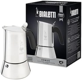 Resim Bialetti - Venus: 4 Cups Ocak Üstü Espresso Pişirici - 170ml - Gümüş Renk - Paslanmaz Çelik Gövde - Patentli Güvenlik Valfi - Tüm Ocak Türleri İçin Uygundur (İndüksiyon Dahil) 