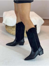 Resim SHOEMARK Maisy Siyah Nakış Detaylı Süet Western Çizme 