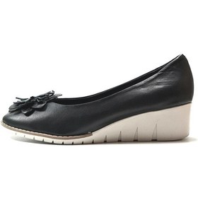 Resim Beety 6519 Hakiki Deri Siyah Çiçekli Dolgu Topuklu Kadın Ayakkabı 