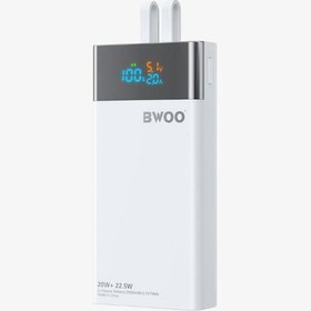 Resim Bwoo 20000 Mah Göstergeli Taşınabilir Hızlı Şarj Cihazı Dahili Type-C ve Lightning Kablolu 