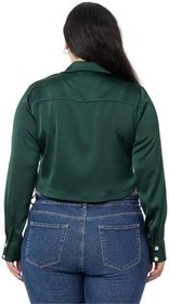 Resim Modest Büyük Beden Saten Manşetli Crop Gömlek,86957500010 