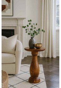 Resim El Yapımı Masif Ahşap Tekli Yan Sehpa Meşe Renk Mantar Sehpa Kahverengi 