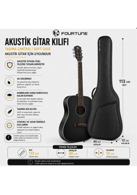 Resim Fourtune Luca Siyah Akustik Gitar Kılıfı Kalın Taşıma Çantası Eğitim Metodu Hediye 