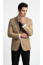 Resim Plus Scorpion Erkek Blazer Ceket Twill Dokuma Likralı Notch Yaka 1 Düğmeli Çift Yırtmaçlı Slim Fit 