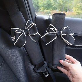 Resim 2'li Bowknot Araba Koltuğu Emniyet Kemeri Pedleri - Yumuşak Kalın Polyester Elyaf, Rahat Tüm Mevsim Bayanlar' Otomobil İç Aksesuar Seti 