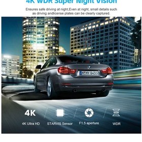 Resim V26c 4k Wifi Araç Kamerası Çift Kamera, Gece Görüşü, Gps Ve G-sensör Desteği 