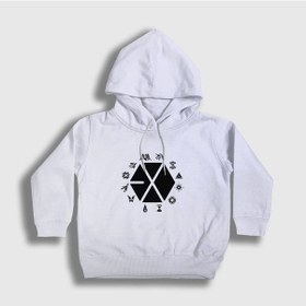 Resim Presmono Unisex Çocuk Symbols Logo Exo Kapüşonlu Sweatshirt Beyaz 