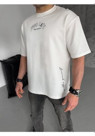 Resim Barlashive Erkek Kısa Kol Tişört Bisiklet Yaka Filistin Poşulu Baskılı T-shirt - Beyaz Çok Renkli 
