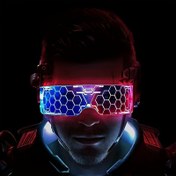 Resim 1 Adet Erkekler İçin LED Cyberpunk Karanlıkta Parlayan Vizör Gözlüğü - Renk Çoklu Işık Efektli (Kırmızı/Mavi/Mor/Beyaz/Siyah) 
