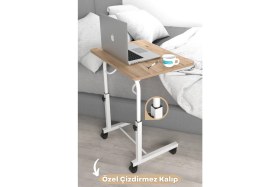 Resim Depolife Eğim Yükseklik Ayarlı Laptop Sehpası Kahvaltı Ders Çalışma Bilgisayar Masası Metal Ayak Tekerlekli 