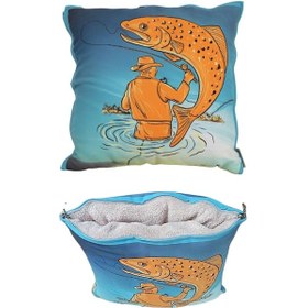 Resim Balıkçı Olta Baskılı Battaniyeli Opsiyonel Yastık Kırlent (522627923) 