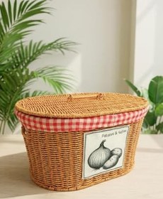 Resim Digithome Oval Rattan Hasır Patates Soğan Çift Bölmeli Sepet Düzenleyici Organizer -9T03 
