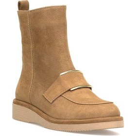 Resim Elit Lorivane Kadın Hakiki Nubuk Deri Düz Bot Taba Taba 