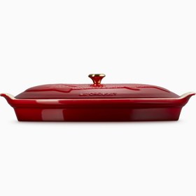 Resim Kapaklı Seramik Balık Pişirme Kabı, 34 cm - Kırmızı 