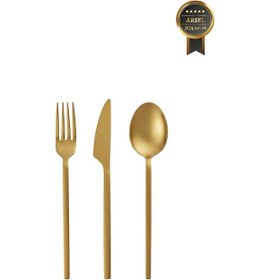 Resim Arsel Venüs Titanyum Mat Gold 36 Parça 6 Kişilik Çatal Kaşık Bıçak Seti 304 Kalite 4 Mm Ağır Premium Gümüş 