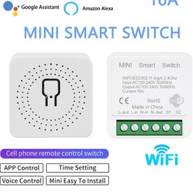 Resim Tuya Mini Akıllı Anahtar 16A WiFi Ses Kontrolü Alexa ve Google Home ile Uyumlu, Uygulama Kontrolü, Zaman Ayarları, Pil Gerektirmez, AC 100-240V, Kablolu, Kablosuz Uzaktan Kumanda Modülü 
