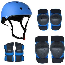 Resim Padalink "7 Parça Spor Koruyucu Set - Dizlik, Dirseklik, Bileklik Ve Kask - Mavi S Beden" 