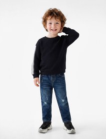 Resim Erkek Bebek Bisiklet Yaka Uzun Kollu Pamuklu Oversize Sweatshirt 