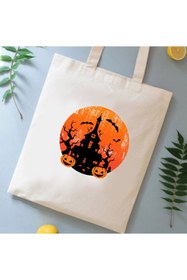 Resim Cadılar Bayramı Turuncu Çocuk Ham Bez Çanta - 35x40 cm 