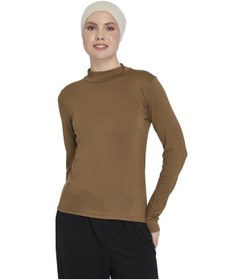 Resim Altobeh Kadın Organik Uzun Kollu Balıkçı Yakalı Body Açık Çikolata 